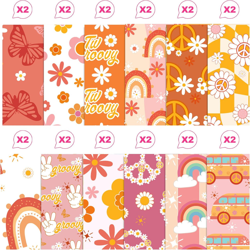 24 Sheets Orange Daisy Hippie Scrapbook Paper 12'' x 12'' Little Orange Daisy Boho Pattern Paper Pack Retro Boho Double-Sided Scrapbook Pack for Photo Albums, Gift Wrapping, Journal Decoration