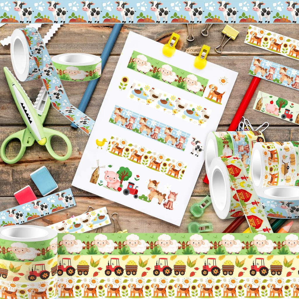 12 Pcs Farm Animals Washi Tape Farm Animals Masking Tape Decorations Farmhouse Cow Sheep Pig Ducks Decorative Paper Sticker for Vintage Journals, Planners, DIY Craft Gift Wrapping