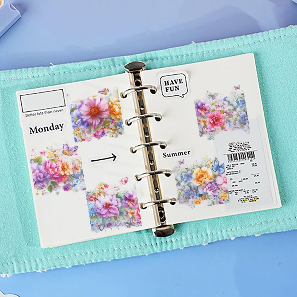 1Roll Spring Floral Washi Tape Vine Glitter Stickers for Scrapbooking, Transparent PET Washi Tapes for Journaling Junk Journal Supplies Flower Scrapbook Tape Decorative Stickers Scrap Booking Supples