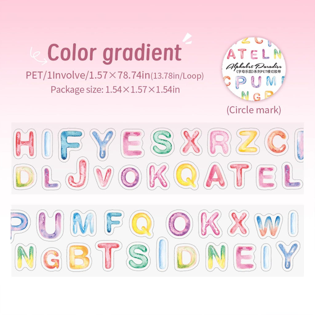 2 Rolls Colorful Letter Stickers Aesthetic Scrapbook Supplies Gradient Alphabet Stickers For Scrapbooking Letter Decals Transparent Washi Tape Sticker Letters PET Tape Sticker For Journaling Supplies