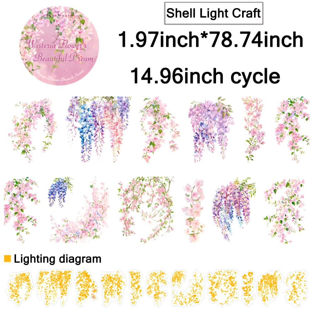 1 Roll Colorful Floral Washi Tape for Scrapbooking Scrap Booking Supples Kit Cute Butterfly Tapes Sticker Spring Flower Washi Tapes Transparent PET Tape Stickers for Journaling Junk Journal supplies