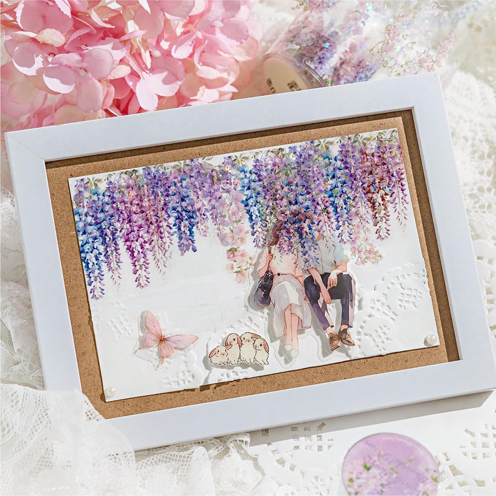 1 Roll Colorful Floral Washi Tape for Scrapbooking Scrap Booking Supples Kit Cute Butterfly Tapes Sticker Spring Flower Washi Tapes Transparent PET Tape Stickers for Journaling Junk Journal supplies