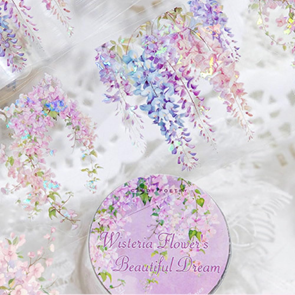 1 Roll Colorful Floral Washi Tape for Scrapbooking Scrap Booking Supples Kit Cute Butterfly Tapes Sticker Spring Flower Washi Tapes Transparent PET Tape Stickers for Journaling Junk Journal supplies