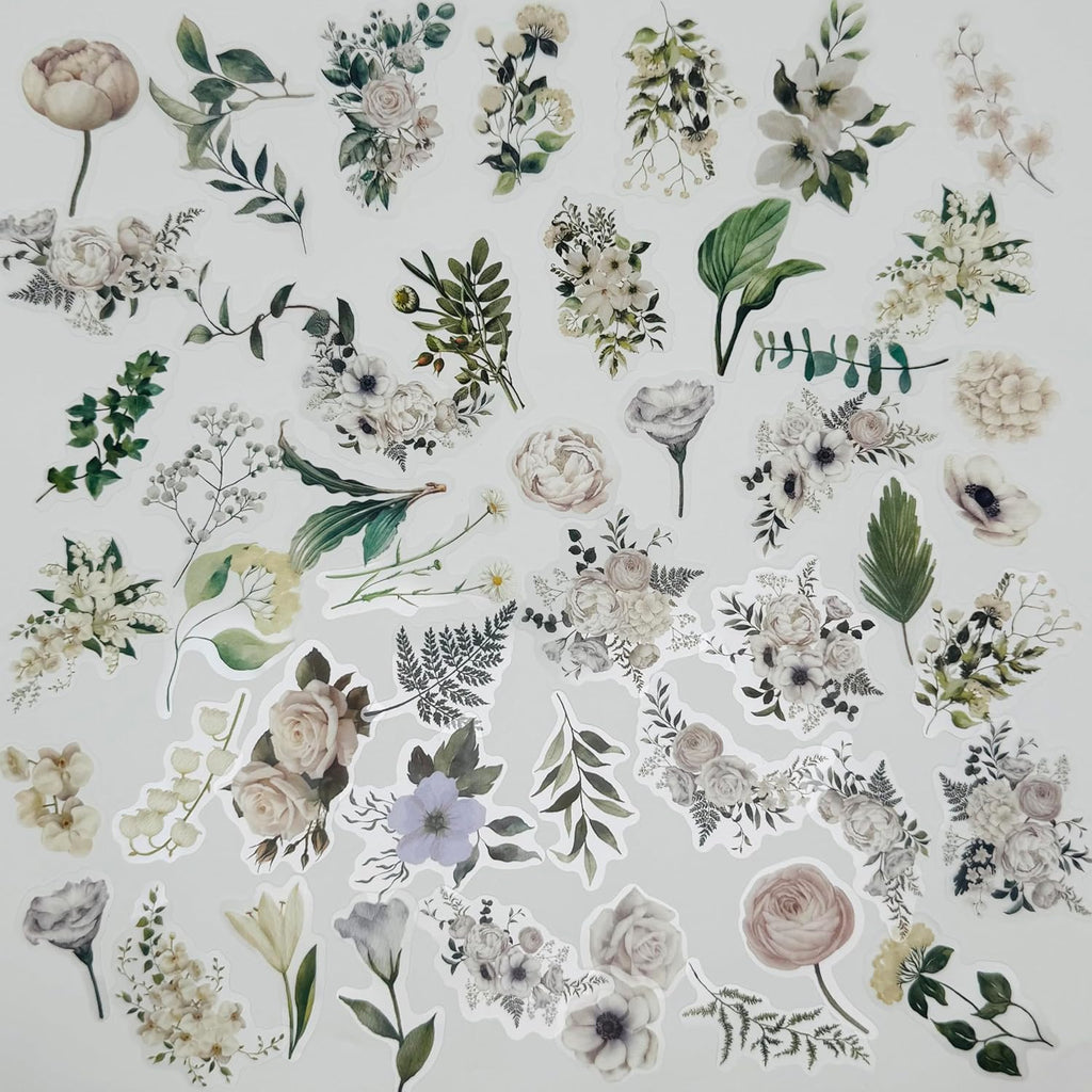 200pcs Wildflower Plant Stickers, Floral Botanical Sticker,Clear Transparent Flower Stickers for Package DIY Diary Journal Decoration Label Album Scrapbooking,Blue White