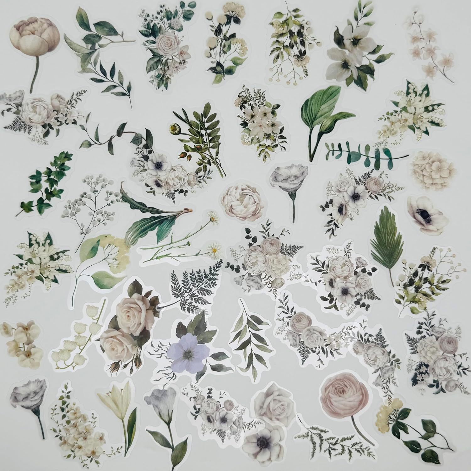 200pcs Wildflower Plant Stickers, Floral Botanical Sticker,Clear Transparent Flower Stickers for Package DIY Diary Journal Decoration Label Album Scrapbooking,Blue White