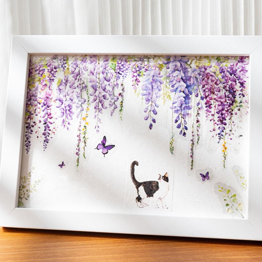 1 Roll Colorful Floral Washi Tape for Scrapbooking Scrap Booking Supples Kit Cute Butterfly Tapes Sticker Spring Flower Washi Tapes Transparent PET Tape Stickers for Journaling Junk Journal supplies