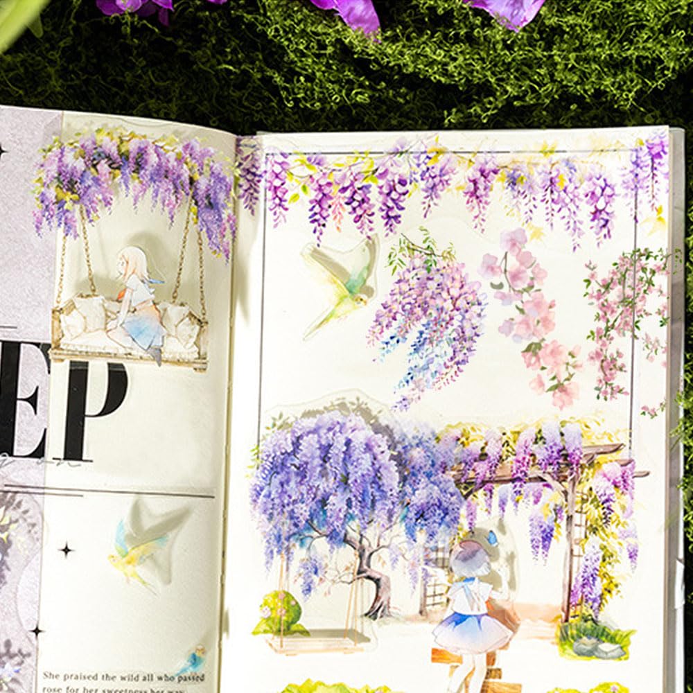 1 Roll Colorful Floral Washi Tape for Scrapbooking Scrap Booking Supples Kit Cute Butterfly Tapes Sticker Spring Flower Washi Tapes Transparent PET Tape Stickers for Journaling Junk Journal supplies