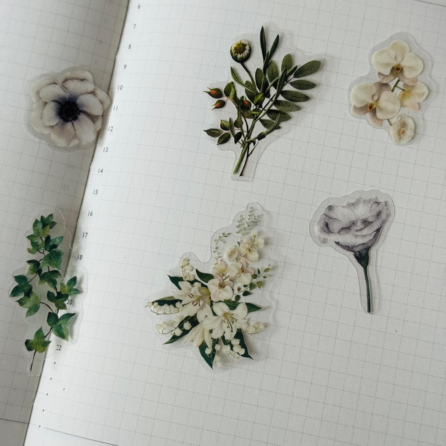 200pcs Wildflower Plant Stickers, Floral Botanical Sticker,Clear Transparent Flower Stickers for Package DIY Diary Journal Decoration Label Album Scrapbooking,Blue White