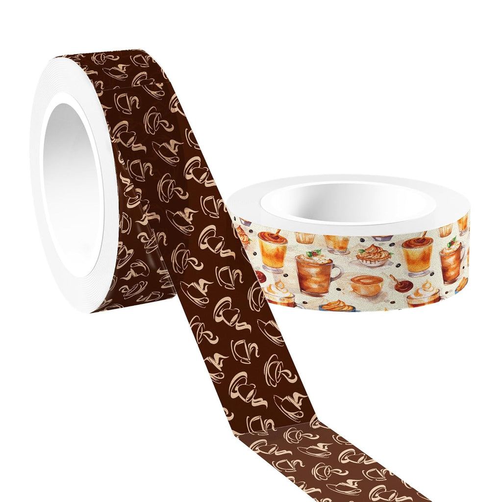 12 Pcs Coffee Washi Tape Coffee Masking Tape Decorations Vintage Watercolor Brown Cafe Decorative Paper Sticker for Vintage Journals, Planners, DIY Craft Gift Wrapping Handbook Stickers
