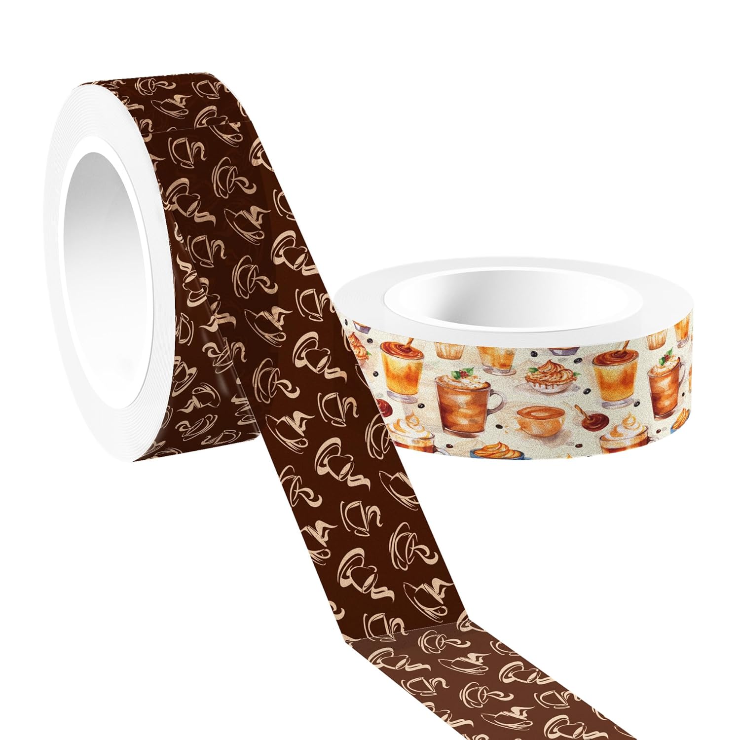 12 Pcs Coffee Washi Tape Coffee Masking Tape Decorations Vintage Watercolor Brown Cafe Decorative Paper Sticker for Vintage Journals, Planners, DIY Craft Gift Wrapping Handbook Stickers