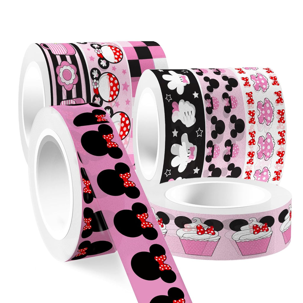 12 Rolls Cartoon Mouse Washi Tape Set - 0.6 Inch x 16.4 Ft Each, Pink Cute Mouse Design Decorative Paper Tape for Scrapbooking, Gift Wrapping, DIY Crafts & School Supplies