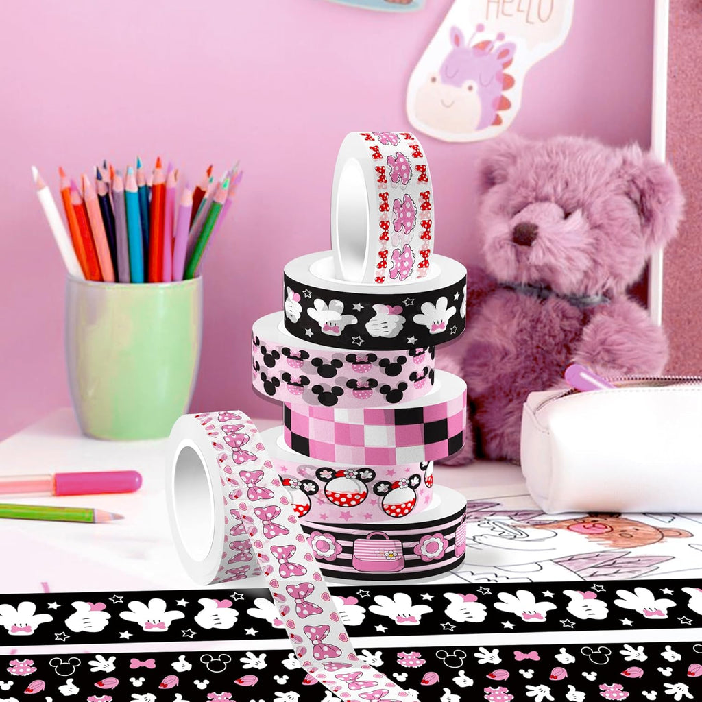 12 Rolls Cartoon Mouse Washi Tape Set - 0.6 Inch x 16.4 Ft Each, Pink Cute Mouse Design Decorative Paper Tape for Scrapbooking, Gift Wrapping, DIY Crafts & School Supplies