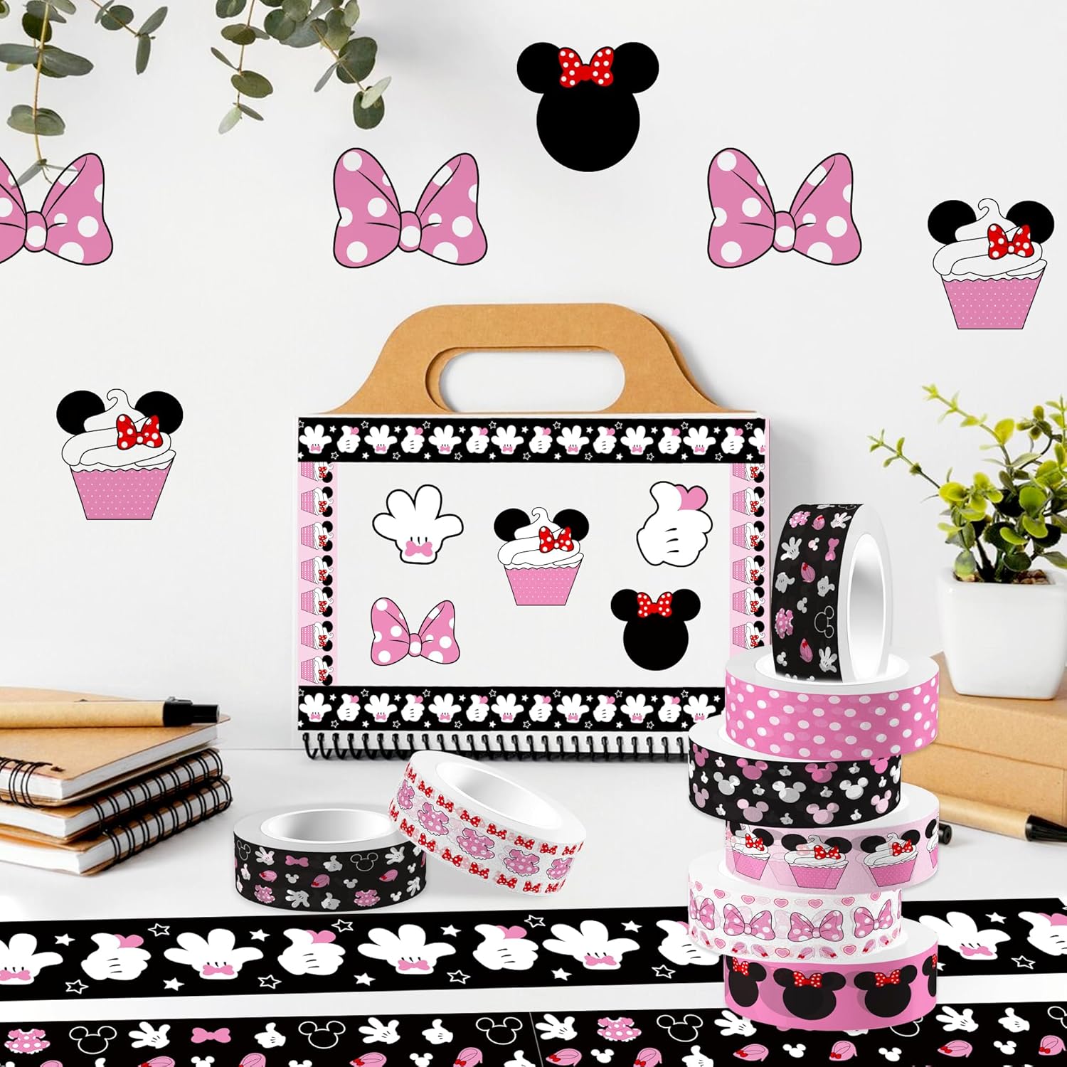 12 Rolls Cartoon Mouse Washi Tape Set - 0.6 Inch x 16.4 Ft Each, Pink Cute Mouse Design Decorative Paper Tape for Scrapbooking, Gift Wrapping, DIY Crafts & School Supplies