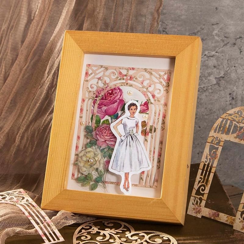 60PCS Flower Cut Outs Border Card Vintage Love Heart Lace Star Cutouts Paper Lace for Scrapooking Supplies Kit Scrapbook Decorative Paper Card for DIY Arts Crafts Album Planner Junk Journals