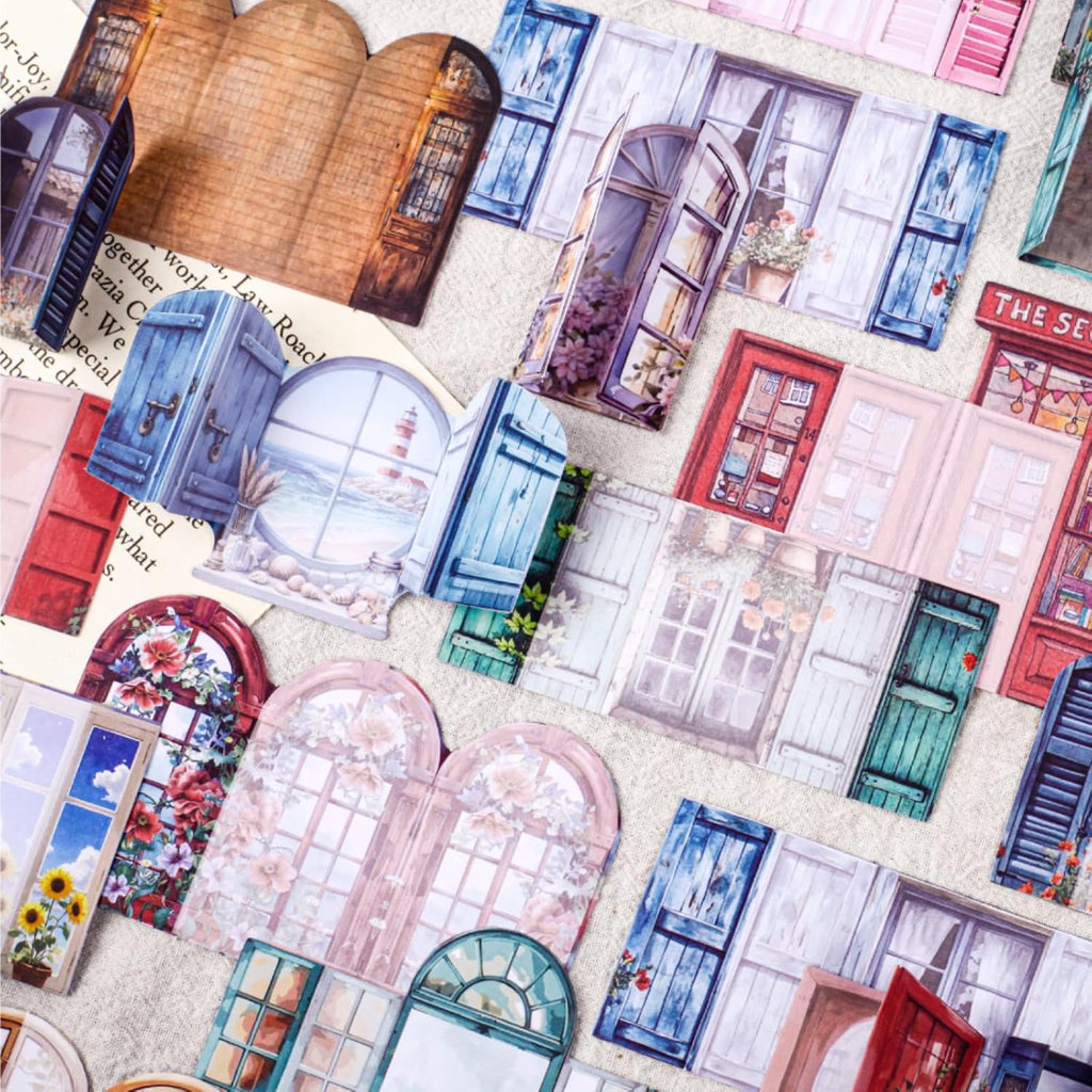 60 PCS Vintage Paper Window Scrapbook Stickers, Aesthetic Decorative Sticker for Scrapbooking Supplies Junk Journal Card Making Handmade DIY Paper Craft Decoration, Journaling Collage Kit Pop-up