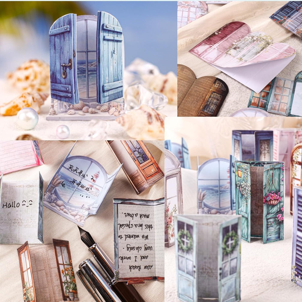 60 PCS Vintage Paper Window Scrapbook Stickers, Aesthetic Decorative Sticker for Scrapbooking Supplies Junk Journal Card Making Handmade DIY Paper Craft Decoration, Journaling Collage Kit Pop-up