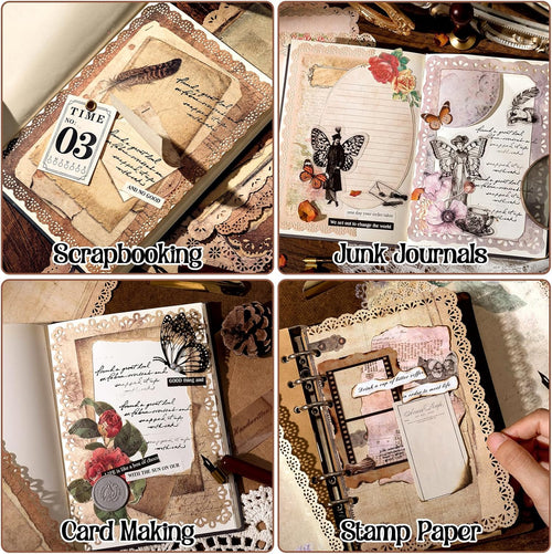 60 Sheets Scrapbooking Stationery Paper with Lace Edged - Vintage Decorative Paper for Scrapbook Letter Writing Planner, Aesthetic Decoupage Supplies for Card Making, Collage, Journal, 4.9x6.9 Inch