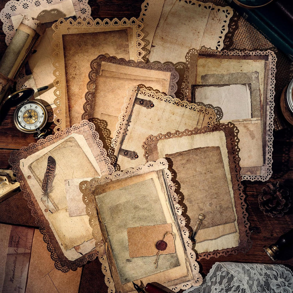 60 Sheets Scrapbooking Stationery Paper with Lace Edged - Vintage Decorative Paper for Scrapbook Letter Writing Planner, Aesthetic Decoupage Supplies for Card Making, Collage, Journal, 4.9x6.9 Inch