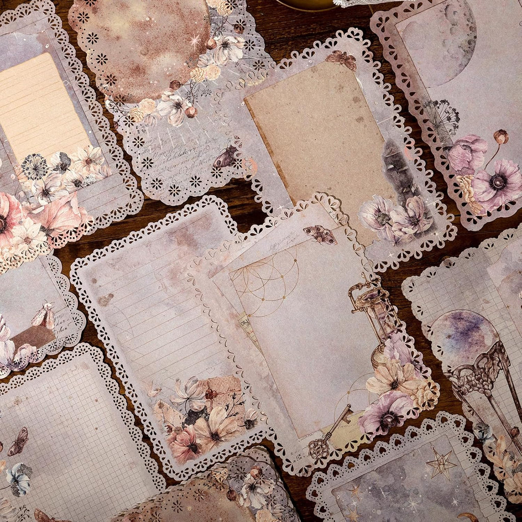 60 Sheets Scrapbooking Stationery Paper with Lace Edged - Vintage Decorative Paper for Scrapbook Letter Writing Planner, Aesthetic Decoupage Supplies for Card Making, Collage, Journal, 4.9x6.9 Inch