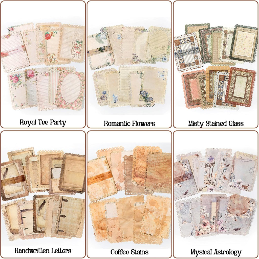 60 Sheets Scrapbooking Stationery Paper with Lace Edged - Vintage Decorative Paper for Scrapbook Letter Writing Planner, Aesthetic Decoupage Supplies for Card Making, Collage, Journal, 4.9x6.9 Inch