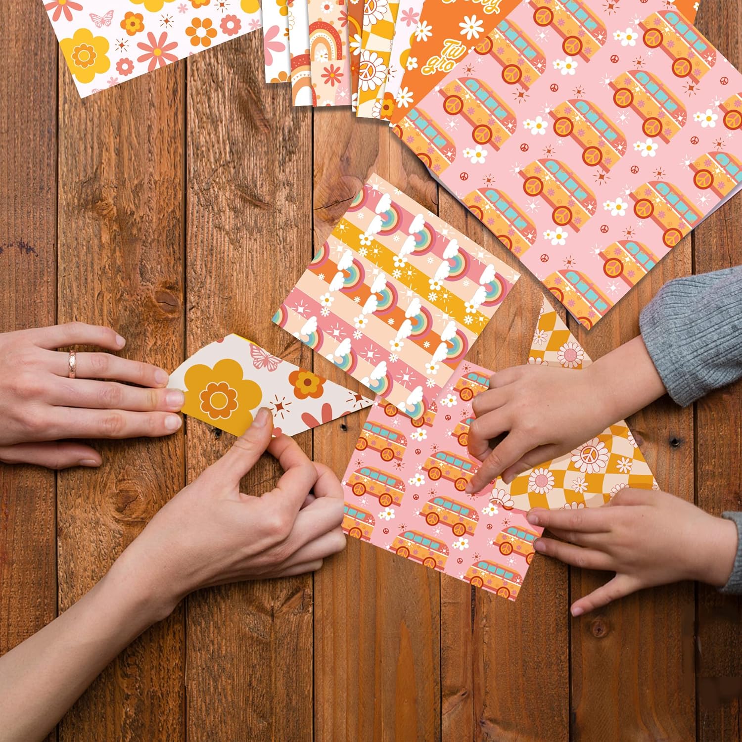 24 Sheets Orange Daisy Hippie Scrapbook Paper 12'' x 12'' Little Orange Daisy Boho Pattern Paper Pack Retro Boho Double-Sided Scrapbook Pack for Photo Albums, Gift Wrapping, Journal Decoration