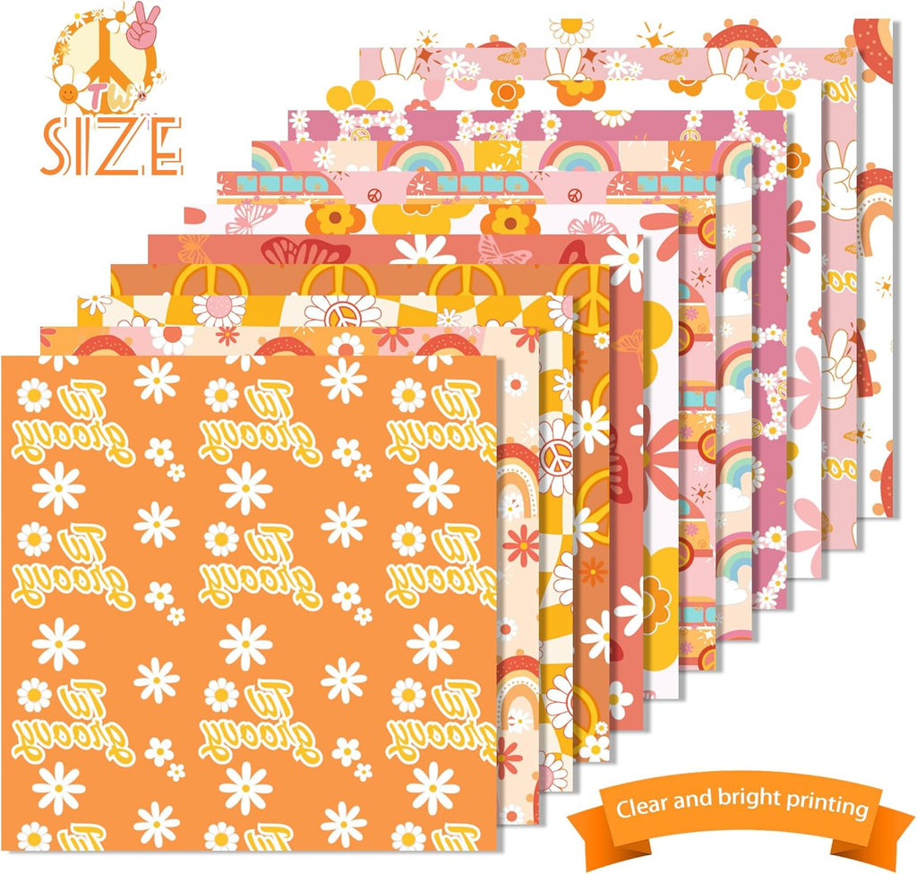 24 Sheets Orange Daisy Hippie Scrapbook Paper 12'' x 12'' Little Orange Daisy Boho Pattern Paper Pack Retro Boho Double-Sided Scrapbook Pack for Photo Albums, Gift Wrapping, Journal Decoration
