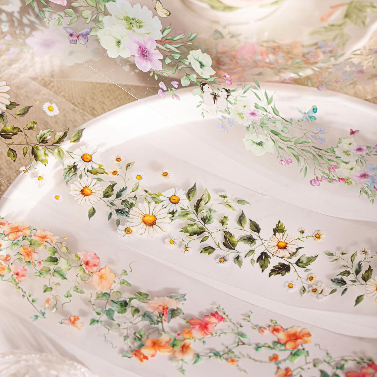 6Rolls Floral Washi Tape Set PET 40mm Wide Washi Sticker for Junk Journaling Stickers Flower Scrapbook Stickers Vintage Washi Tapes Scrapbooking Supplies Decorative Tape for Crafts, 6.6ft Long