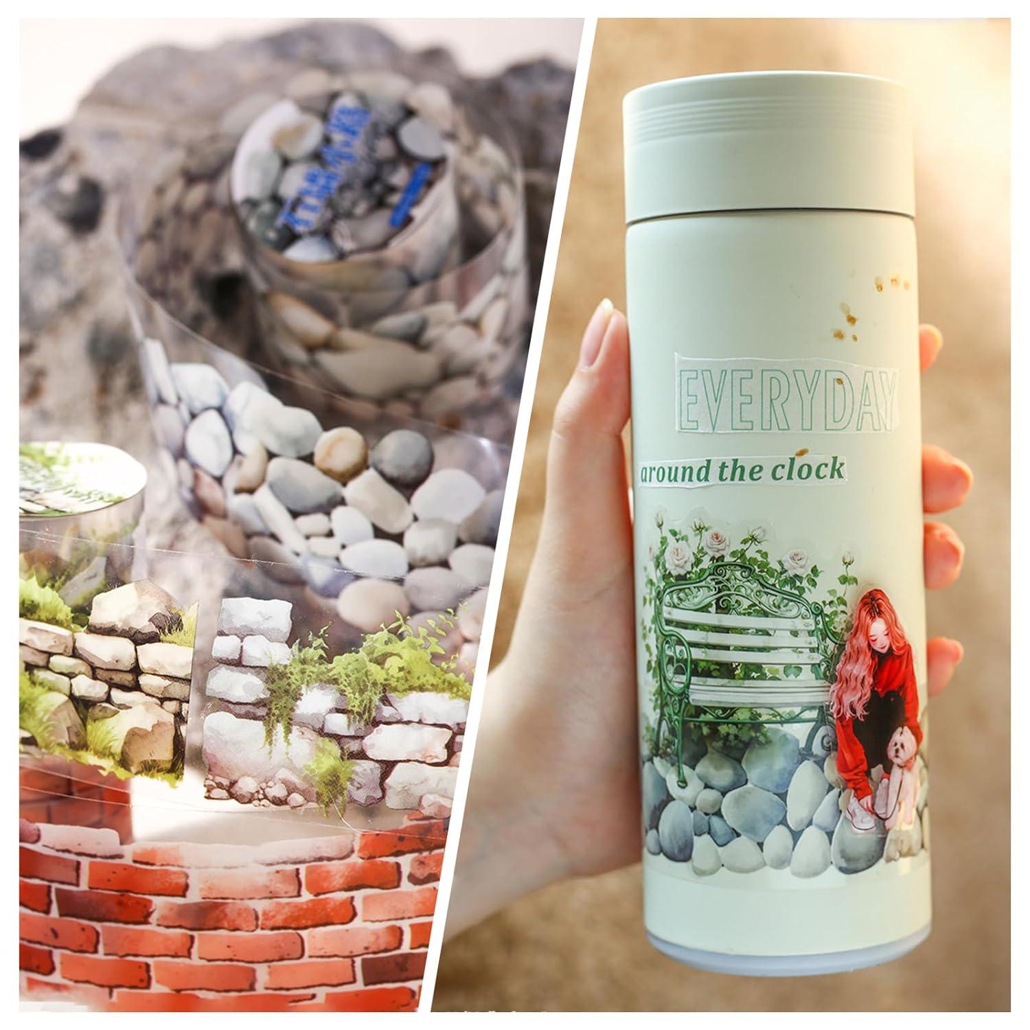 6Rolls Floral Washi Tape Set PET 40mm Wide Washi Sticker for Junk Journaling Stickers Flower Scrapbook Stickers Vintage Washi Tapes Scrapbooking Supplies Decorative Tape for Crafts, 6.6ft Long