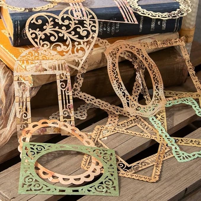 60PCS Flower Cut Outs Border Card Vintage Love Heart Lace Star Cutouts Paper Lace for Scrapooking Supplies Kit Scrapbook Decorative Paper Card for DIY Arts Crafts Album Planner Junk Journals