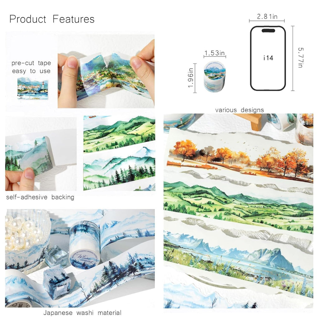 6 Rolls of PET Tape Stickers for Journaling Supplies, Paths Themed Decorative Journal Stickers for Scrapbooking,Planer (Garden Paths)