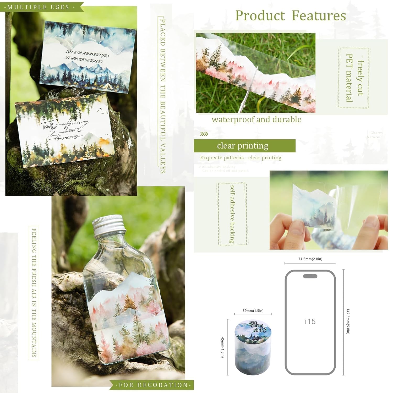 6 Rolls of PET Tape Stickers for Journaling Supplies, Paths Themed Decorative Journal Stickers for Scrapbooking,Planer (Garden Paths)