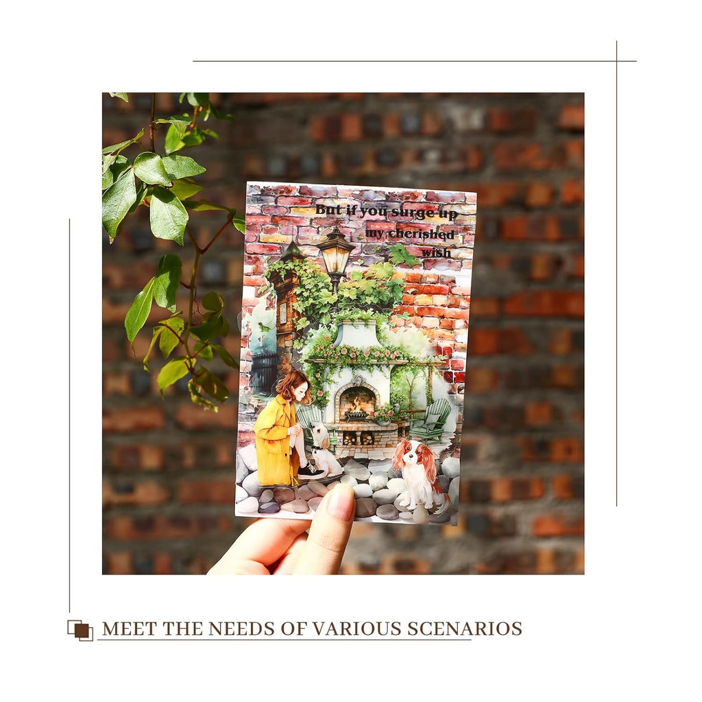 6Rolls Floral Washi Tape Set PET 40mm Wide Washi Sticker for Junk Journaling Stickers Flower Scrapbook Stickers Vintage Washi Tapes Scrapbooking Supplies Decorative Tape for Crafts, 6.6ft Long