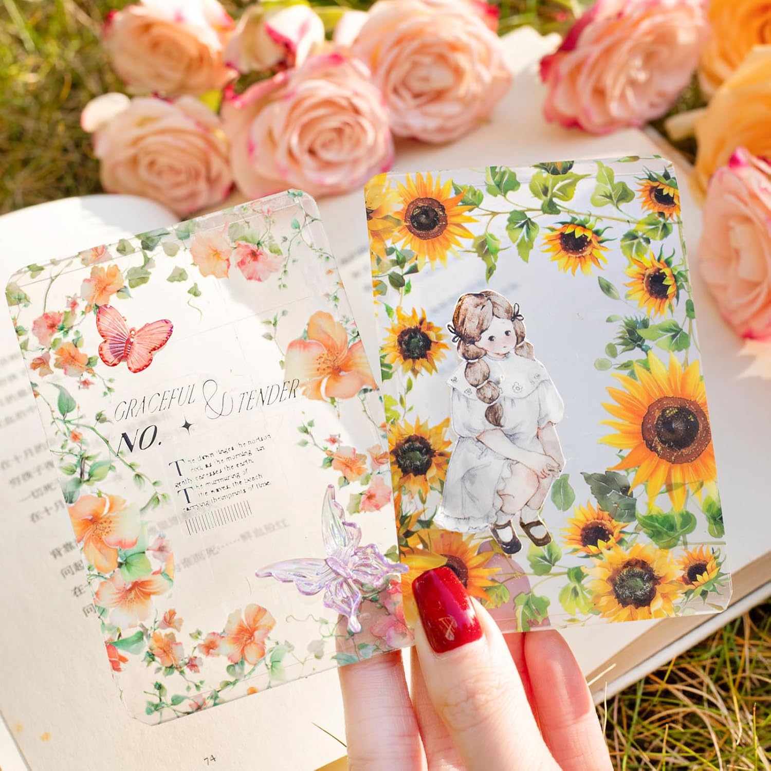 6Rolls Floral Washi Tape Set PET 40mm Wide Washi Sticker for Junk Journaling Stickers Flower Scrapbook Stickers Vintage Washi Tapes Scrapbooking Supplies Decorative Tape for Crafts, 6.6ft Long