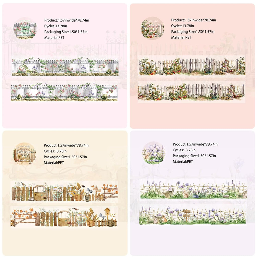 6Rolls Floral Washi Tape Set PET 40mm Wide Washi Sticker for Junk Journaling Stickers Flower Scrapbook Stickers Vintage Washi Tapes Scrapbooking Supplies Decorative Tape for Crafts, 6.6ft Long