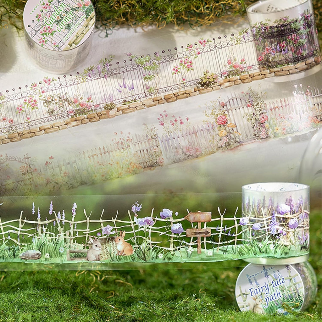 6Rolls Floral Washi Tape Set PET 40mm Wide Washi Sticker for Junk Journaling Stickers Flower Scrapbook Stickers Vintage Washi Tapes Scrapbooking Supplies Decorative Tape for Crafts, 6.6ft Long