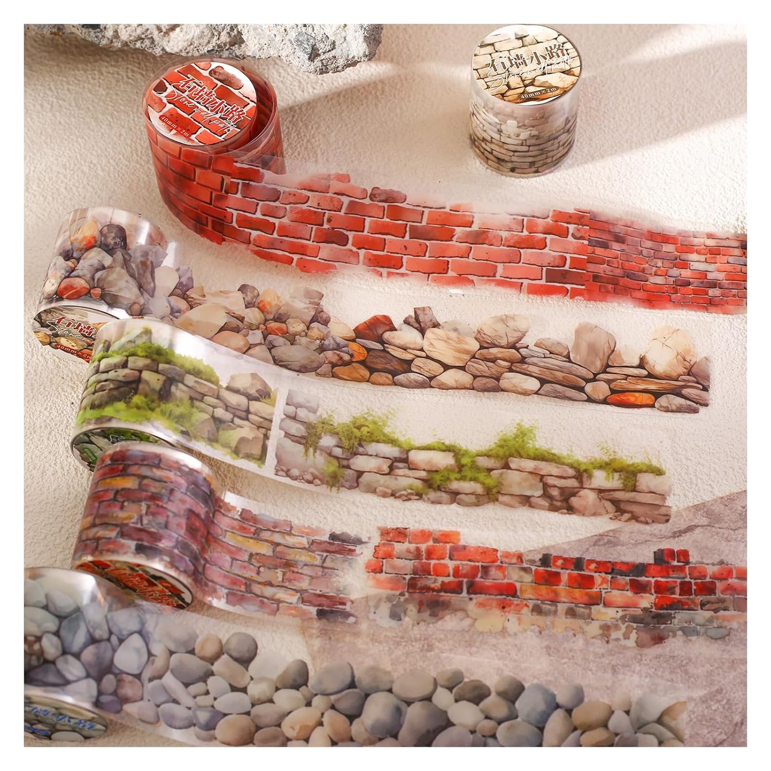 6Rolls Floral Washi Tape Set PET 40mm Wide Washi Sticker for Junk Journaling Stickers Flower Scrapbook Stickers Vintage Washi Tapes Scrapbooking Supplies Decorative Tape for Crafts, 6.6ft Long