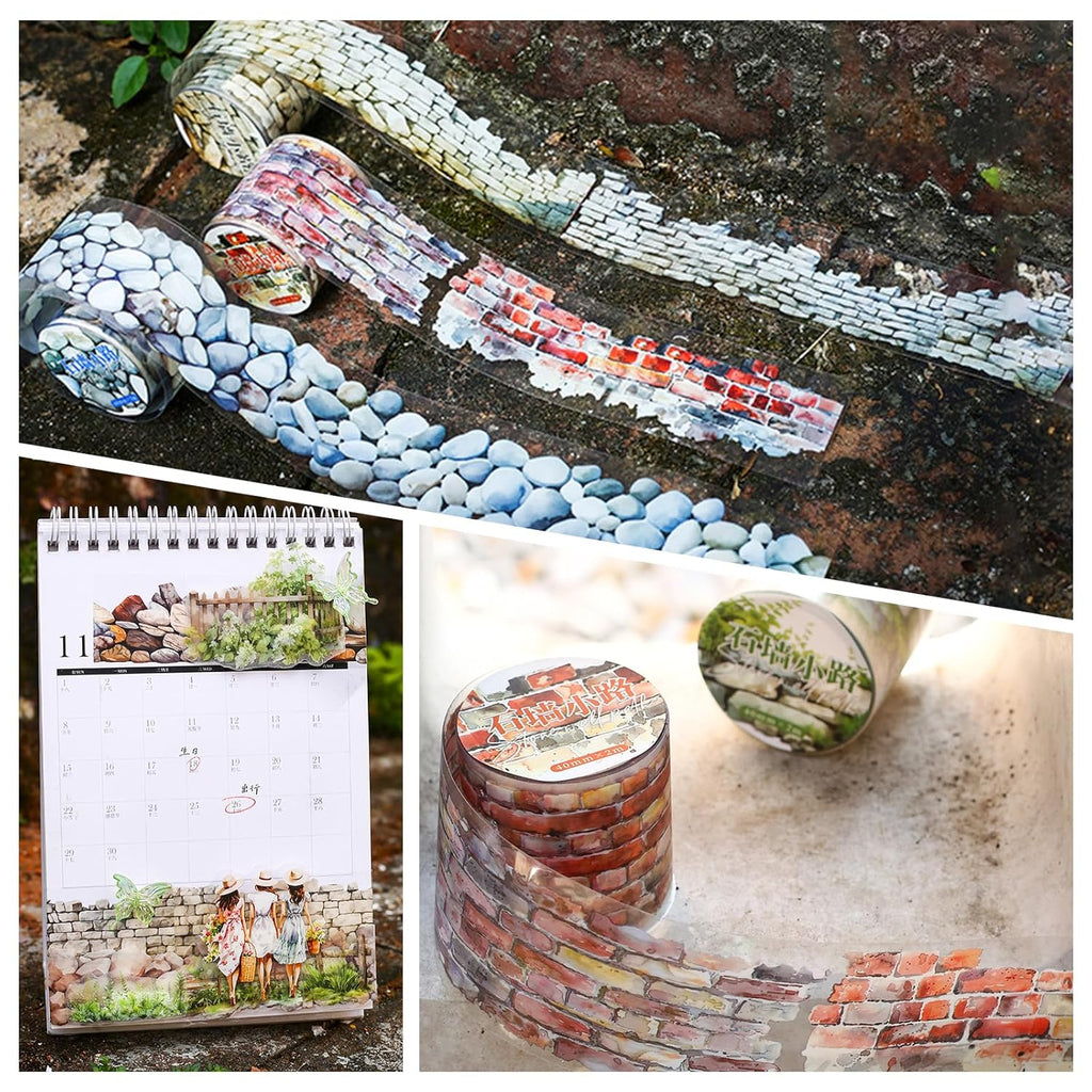 6Rolls Floral Washi Tape Set PET 40mm Wide Washi Sticker for Junk Journaling Stickers Flower Scrapbook Stickers Vintage Washi Tapes Scrapbooking Supplies Decorative Tape for Crafts, 6.6ft Long