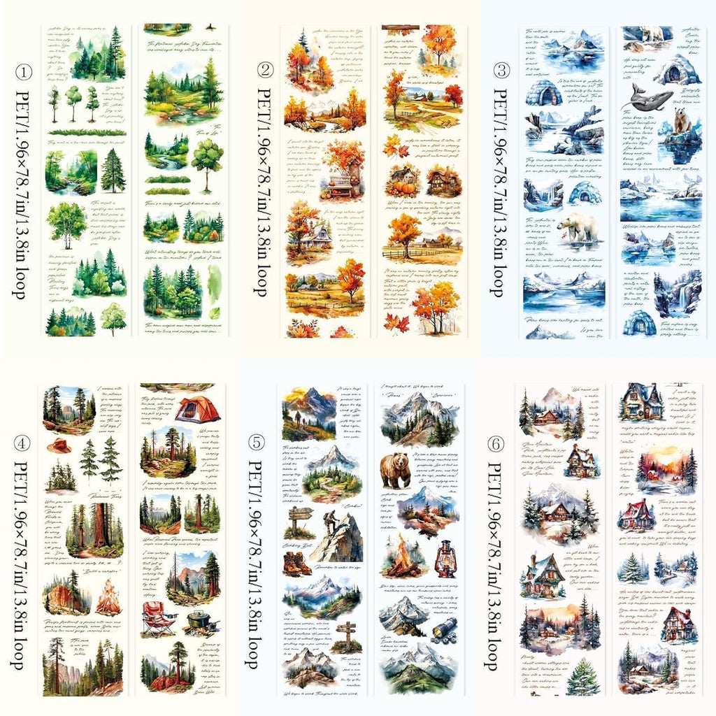 6 Rolls of PET Tape Stickers for Journaling Supplies, Paths Themed Decorative Journal Stickers for Scrapbooking,Planer (Garden Paths)