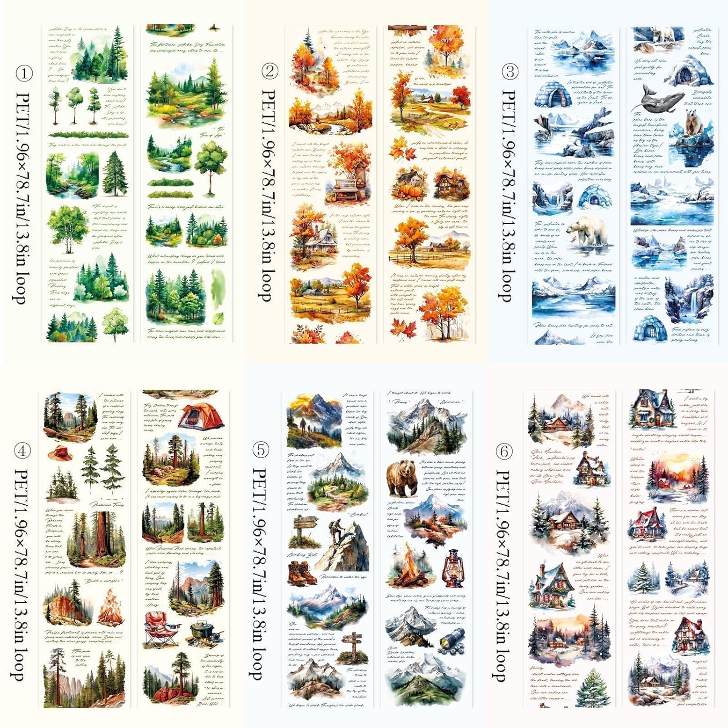 6 Rolls of PET Tape Stickers for Journaling Supplies, Paths Themed Decorative Journal Stickers for Scrapbooking,Planer (Garden Paths)