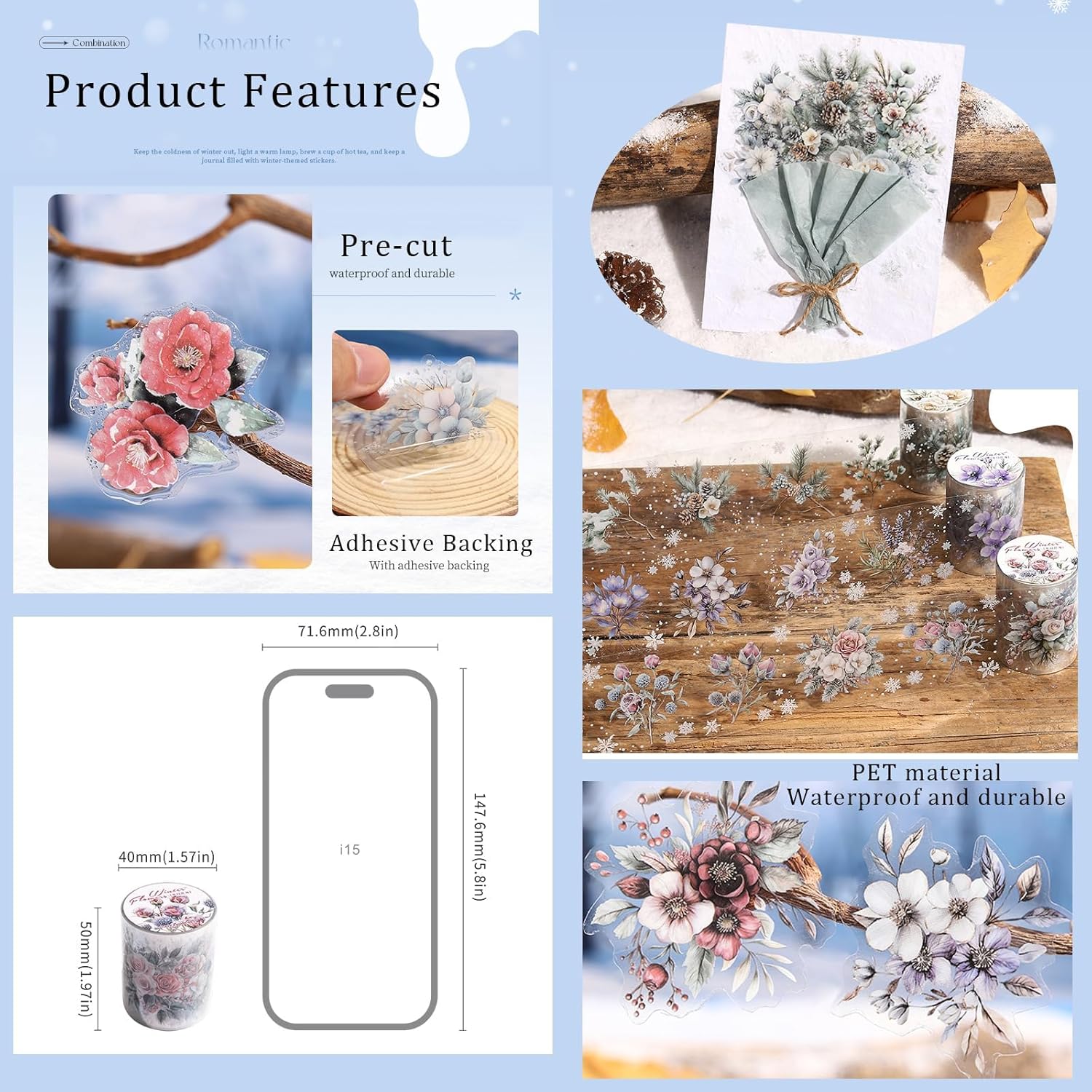 6 Rolls of PET Tape Stickers for Journaling Supplies, Paths Themed Decorative Journal Stickers for Scrapbooking,Planer (Garden Paths)