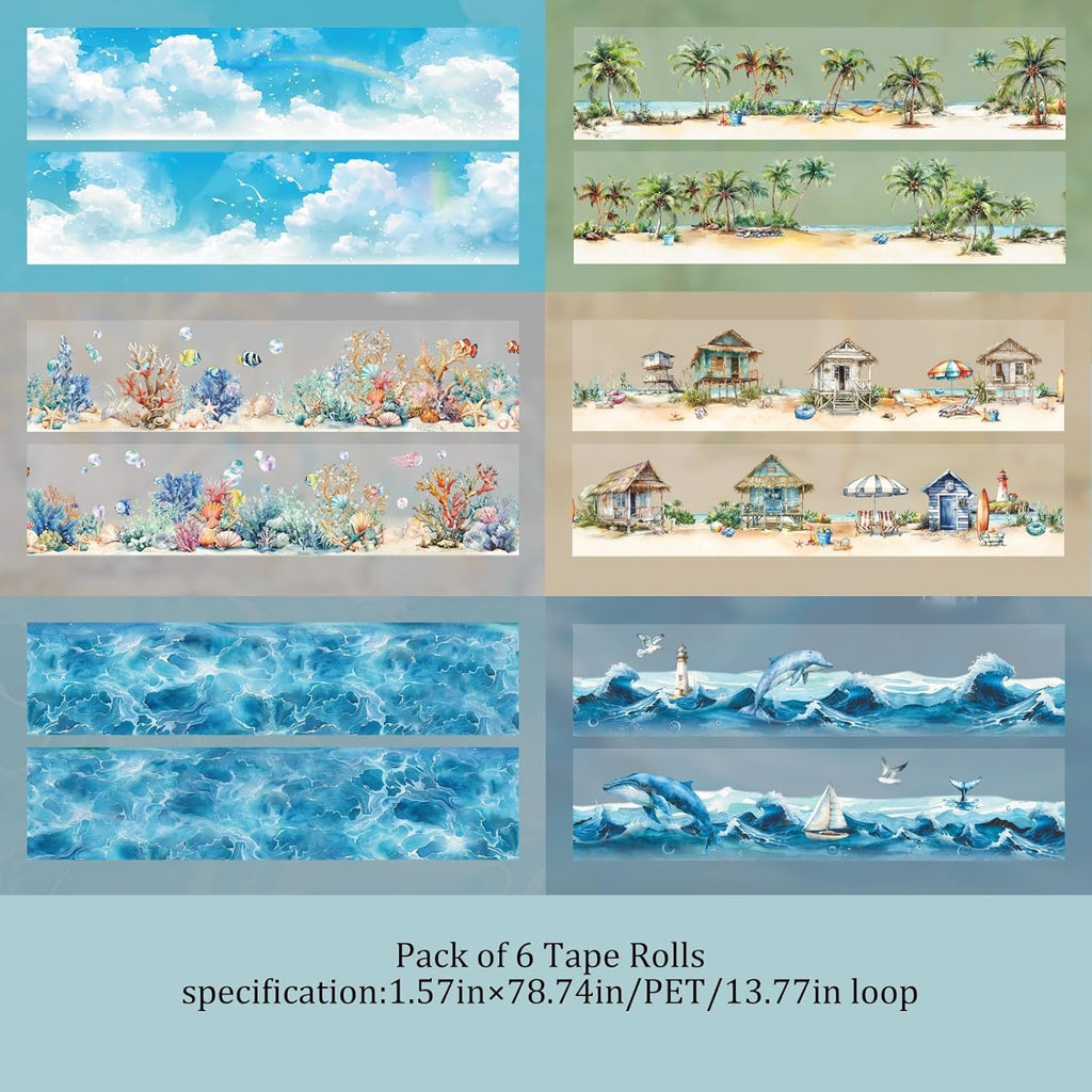 6 Rolls of PET Tape Stickers for Journaling Supplies, Paths Themed Decorative Journal Stickers for Scrapbooking,Planer (Garden Paths)