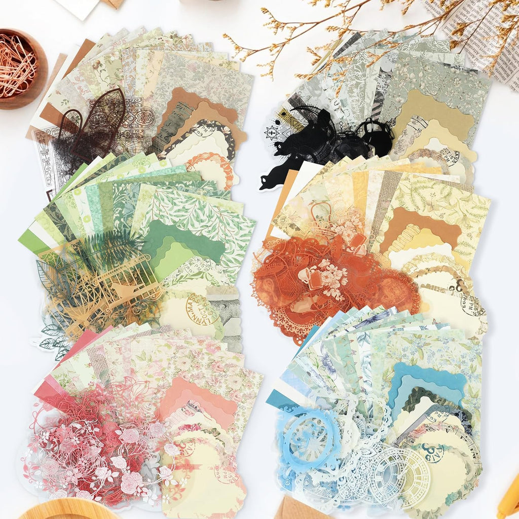 60 Sheets Lace Edged Scrapbook Stationery Paper Assorted Set, 4.9 x 6.9 inch Retro Mixed Lace Edged Paper, 6 Different Styles of Scrapbooking Paper for Letters, Junk Journal Supplies Collage