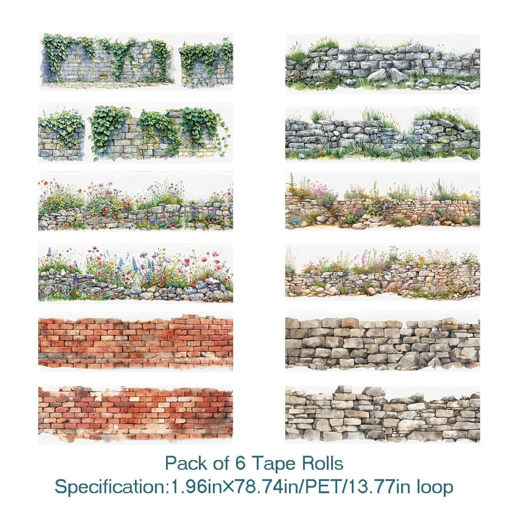 6 Rolls of PET Tape Stickers for Journaling Supplies, Paths Themed Decorative Journal Stickers for Scrapbooking,Planer (Garden Paths)