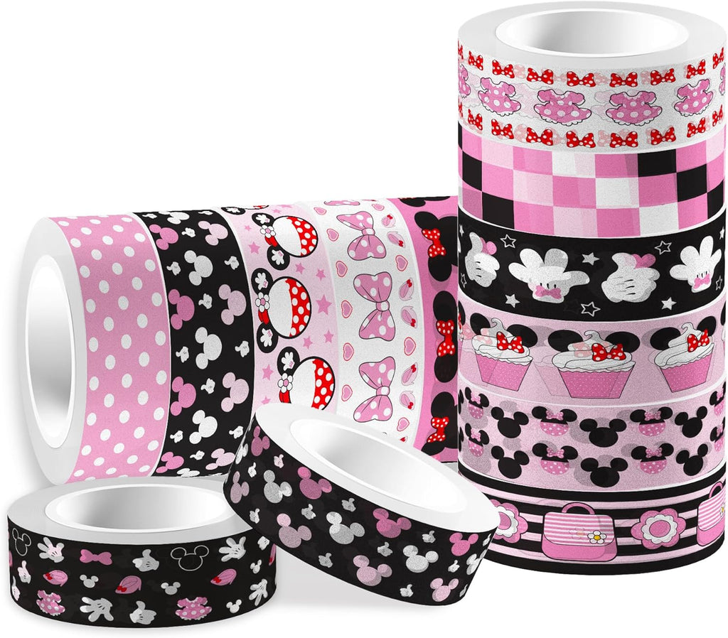 12 Rolls Cartoon Mouse Washi Tape Set - 0.6 Inch x 16.4 Ft Each, Pink Cute Mouse Design Decorative Paper Tape for Scrapbooking, Gift Wrapping, DIY Crafts & School Supplies