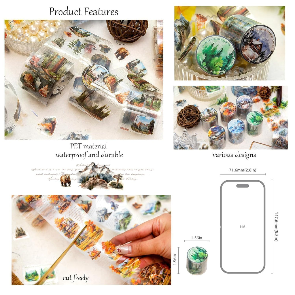 6 Rolls of PET Tape Stickers for Journaling Supplies, Paths Themed Decorative Journal Stickers for Scrapbooking,Planer (Garden Paths)