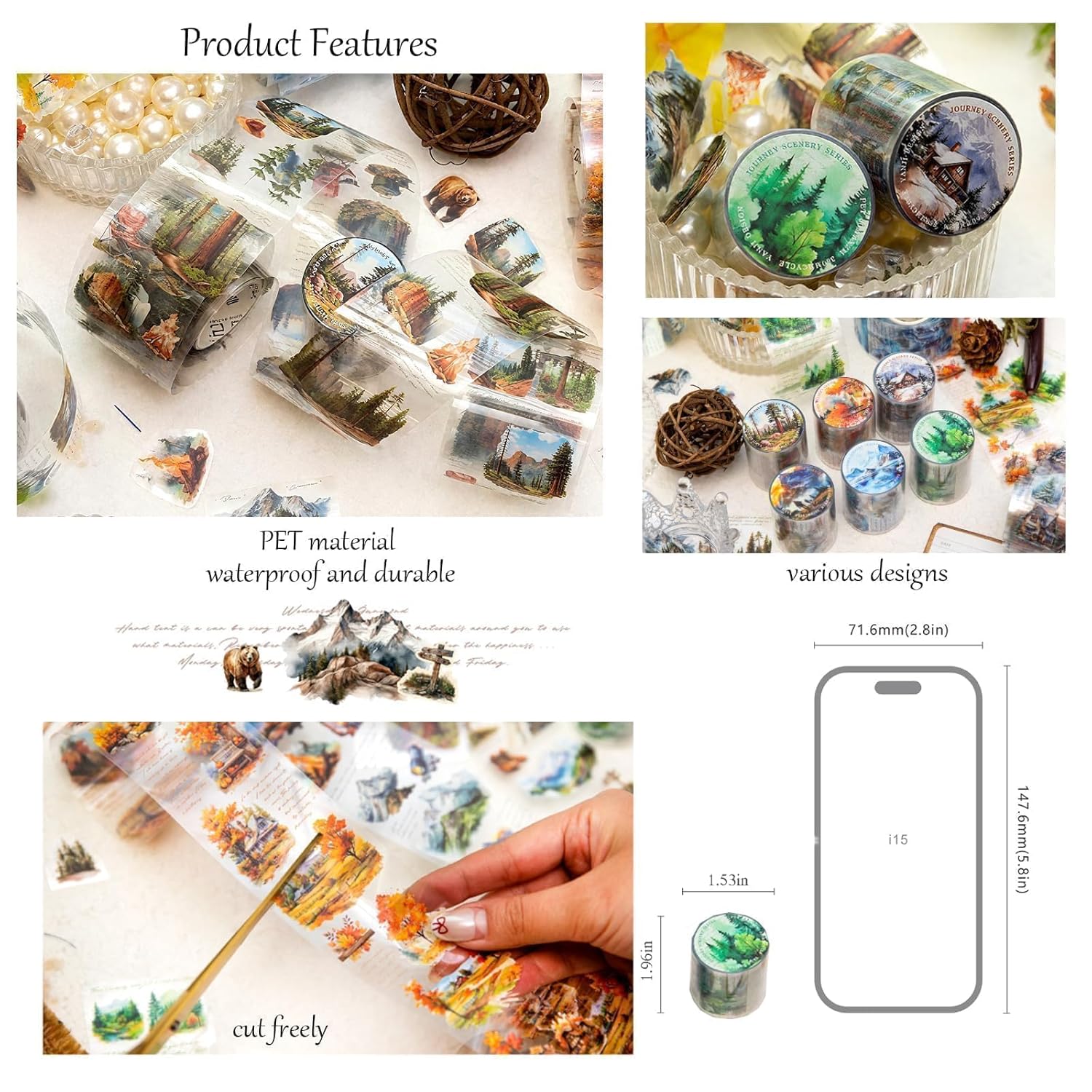 6 Rolls of PET Tape Stickers for Journaling Supplies, Paths Themed Decorative Journal Stickers for Scrapbooking,Planer (Garden Paths)