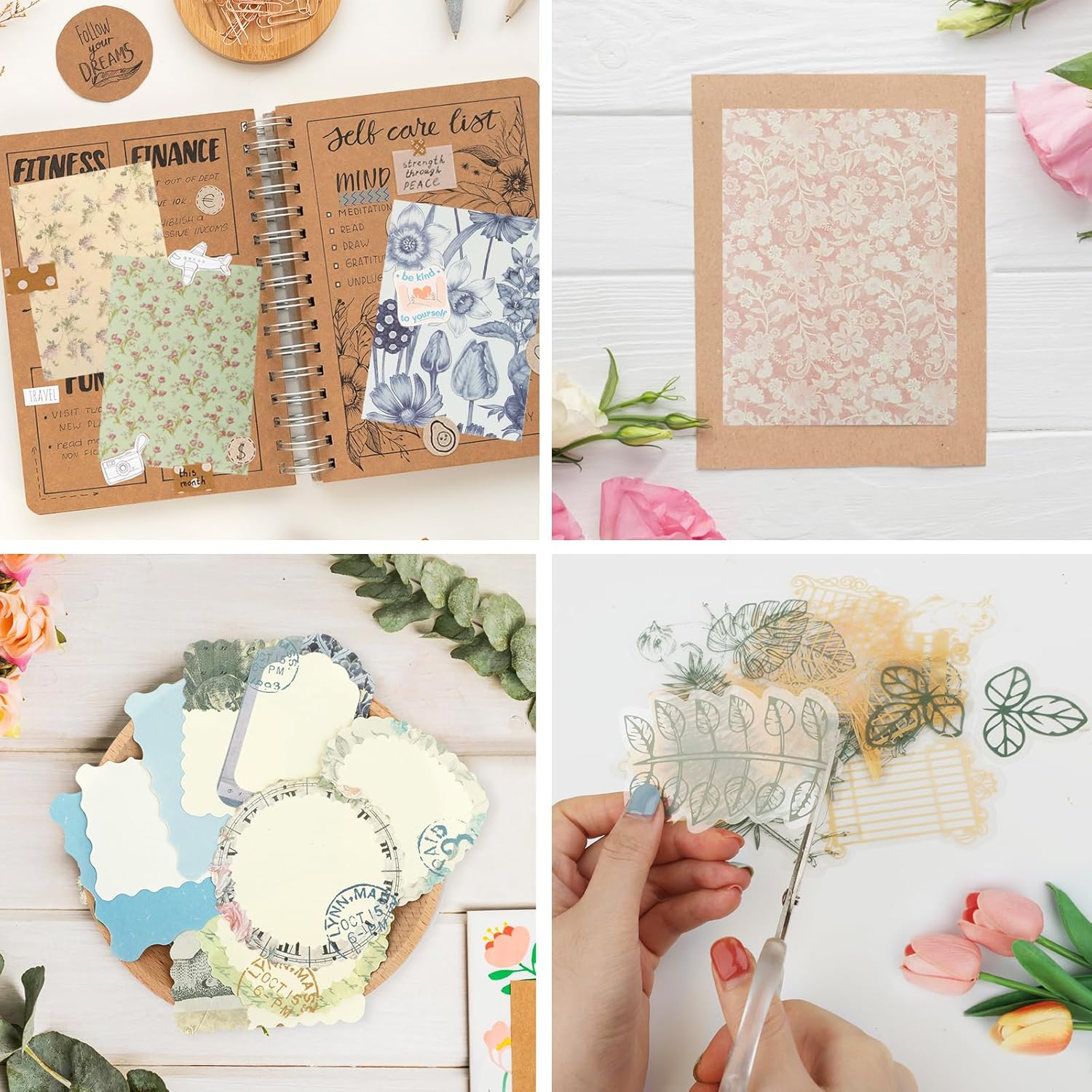 60 Sheets Lace Edged Scrapbook Stationery Paper Assorted Set, 4.9 x 6.9 inch Retro Mixed Lace Edged Paper, 6 Different Styles of Scrapbooking Paper for Letters, Junk Journal Supplies Collage