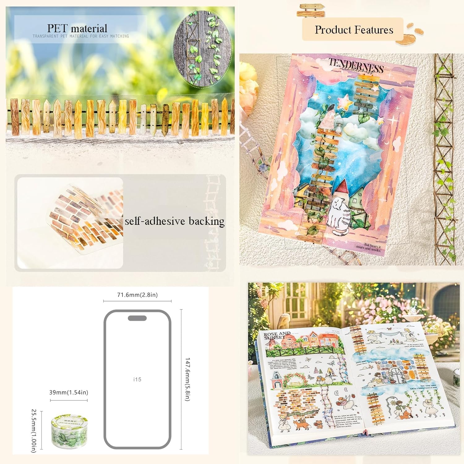 6 Rolls of PET Tape Stickers for Journaling Supplies, Paths Themed Decorative Journal Stickers for Scrapbooking,Planer (Garden Paths)