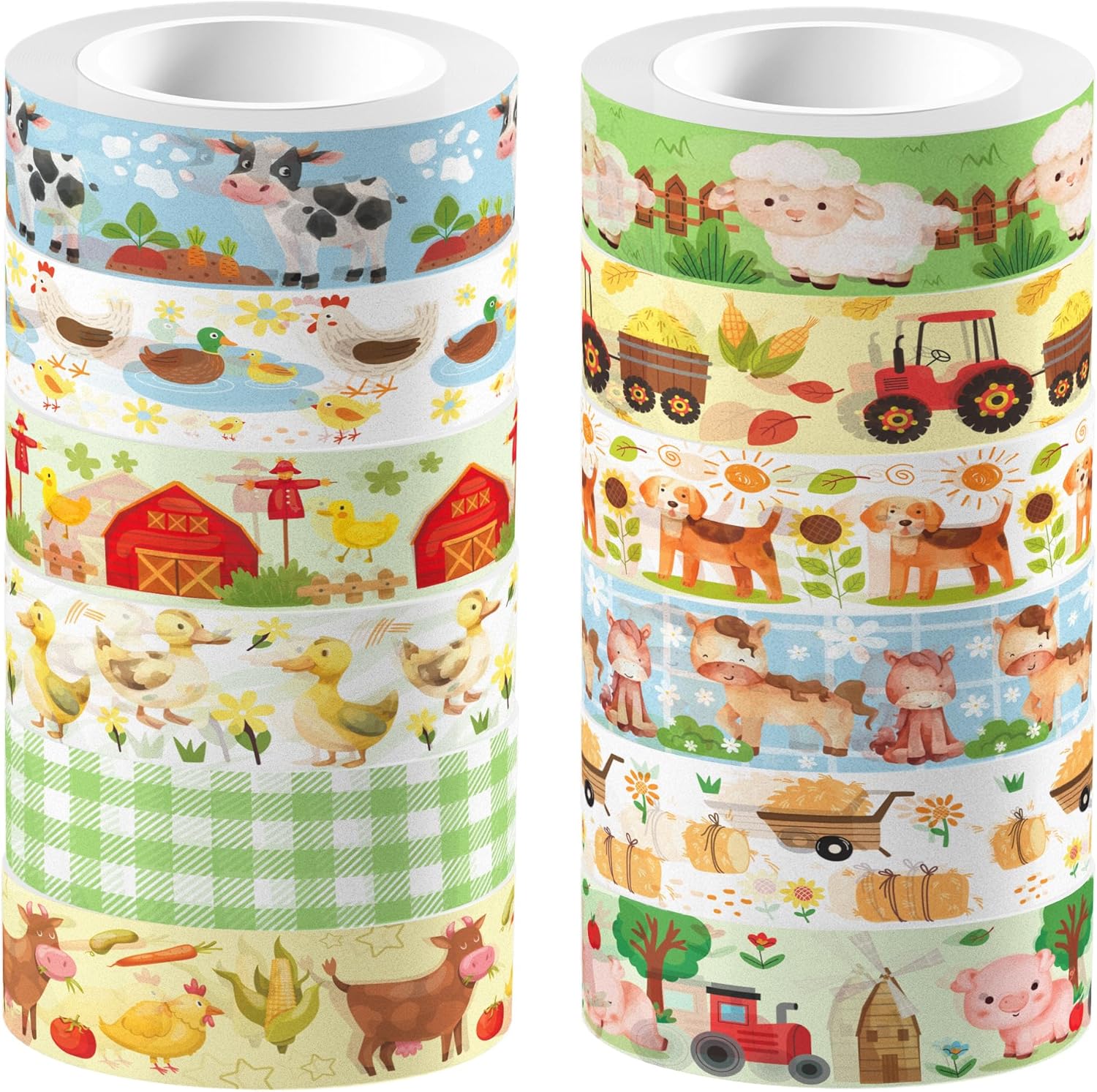 12 Pcs Farm Animals Washi Tape Farm Animals Masking Tape Decorations Farmhouse Cow Sheep Pig Ducks Decorative Paper Sticker for Vintage Journals, Planners, DIY Craft Gift Wrapping