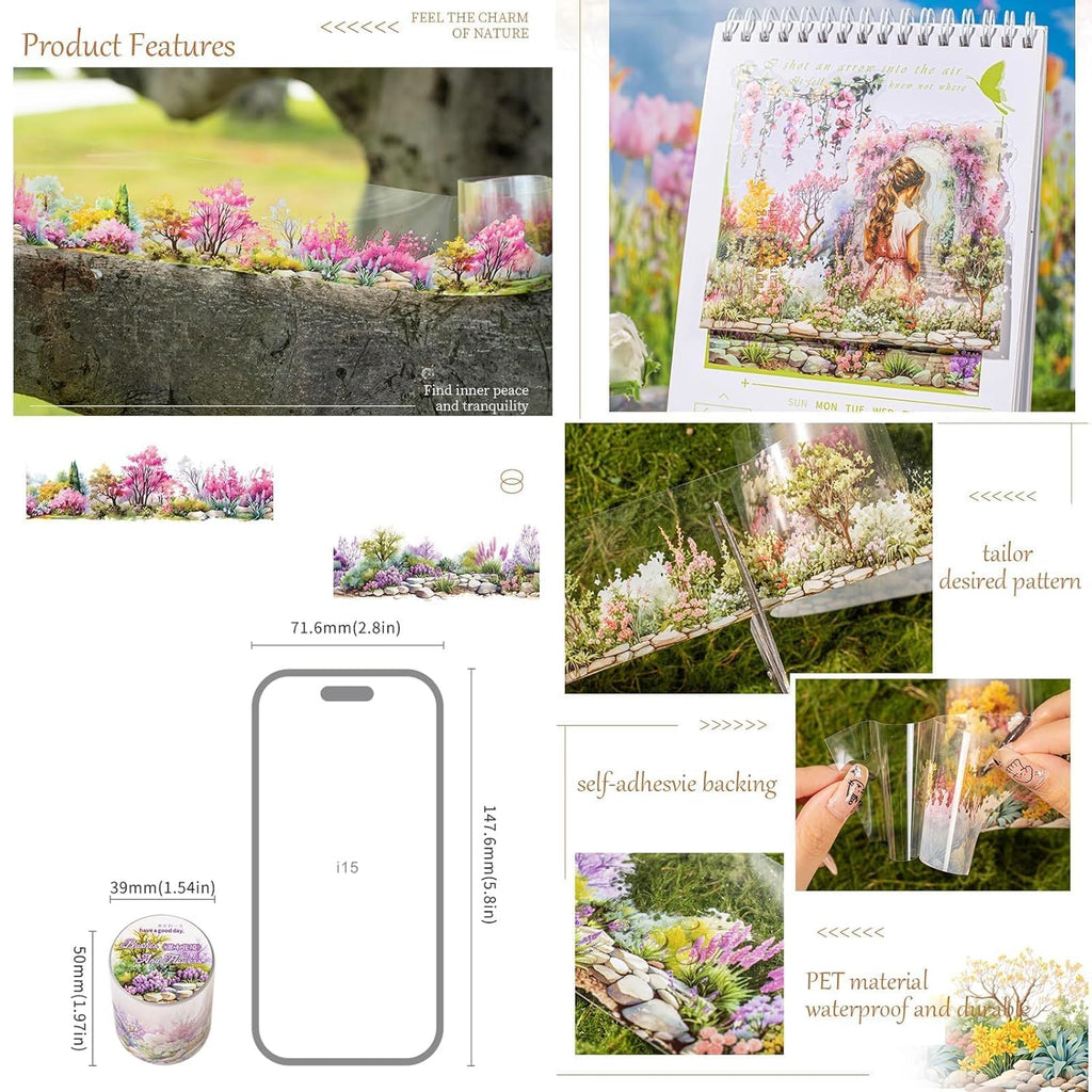 6 Rolls of PET Tape Stickers for Journaling Supplies, Paths Themed Decorative Journal Stickers for Scrapbooking,Planer (Garden Paths)